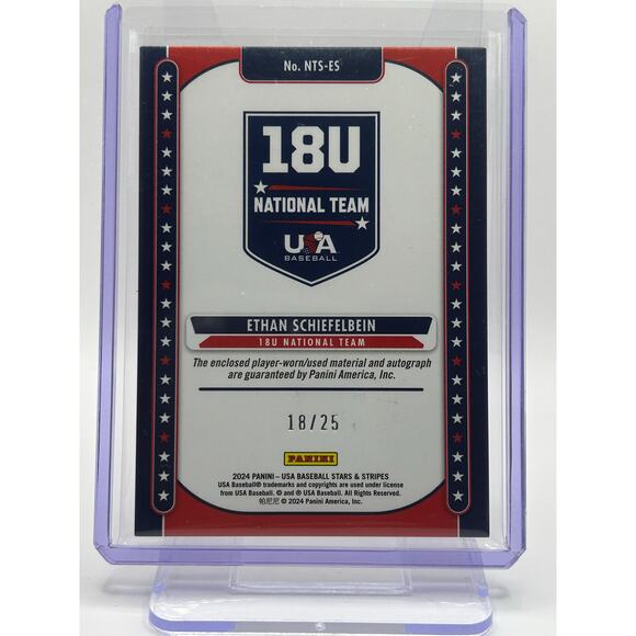 2024 Panini Stars & Stripes USA Ethan Schiefelbein 4 Color Patch Auto 18/25 SP - Picture 2 of 2